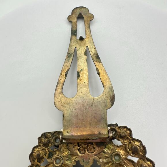 1920s antique Art Deco Czech blue clear glass rhinestones floral Dress clip - Picture 8 of 9